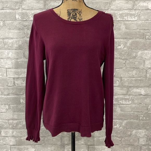 J.Crew Ruffle Rhinestone Burgundy Sweater - Picture 1 of 7